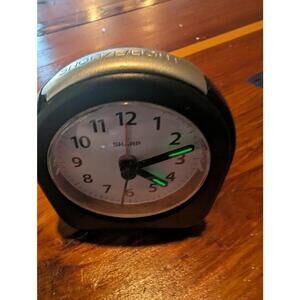Sharp Small Black Analog Alarm Clock tritium